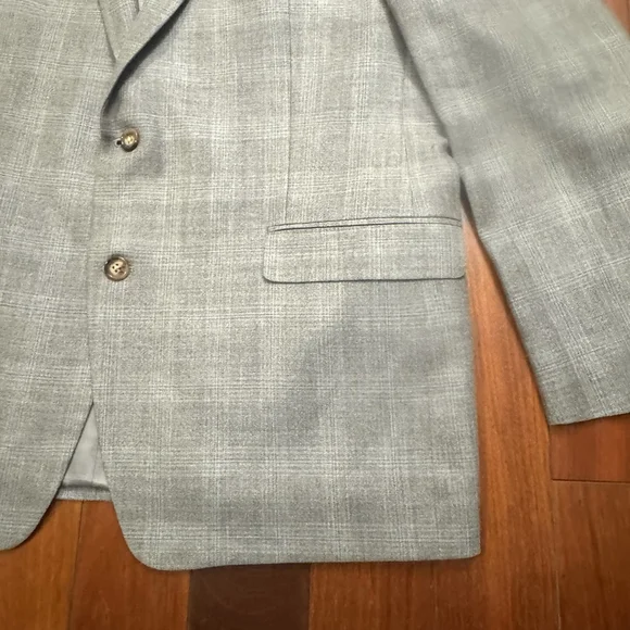Lauren Ralph Lauren Blazer Men Size:46L Gray Plaid Silk Wool Blend 2 Vents